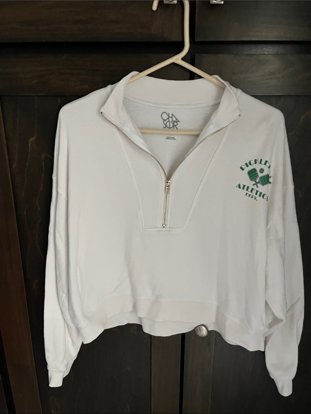 Chaser White Half-Zip Sweatshirt with Green Pickleball Logo